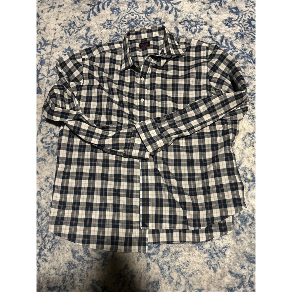 Men's Untuckit Blue Button Down Relax Fit Wrinkle Free Cotton Shirt Extra Large